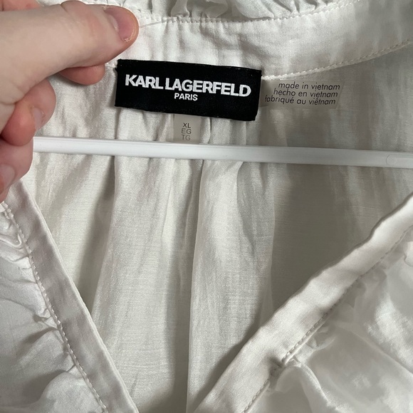 Karl Lagerfeld White Ruffle Front Peasant Blouse Cottagecore XL - Picture 4 of 5
